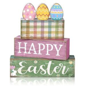 4 Pcs Easter Table Decoration Wooden Pastel Eggs - No Assembly Required